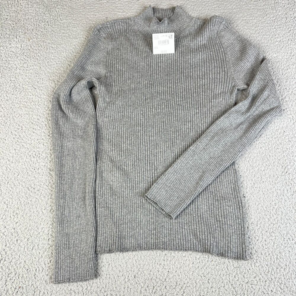 American Eagle Outfitters Womens XL Gray Ribbed Knit Mock Neck Long Sleeve Top